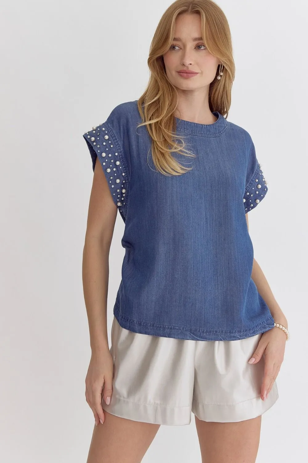 Denim Round Neck Top