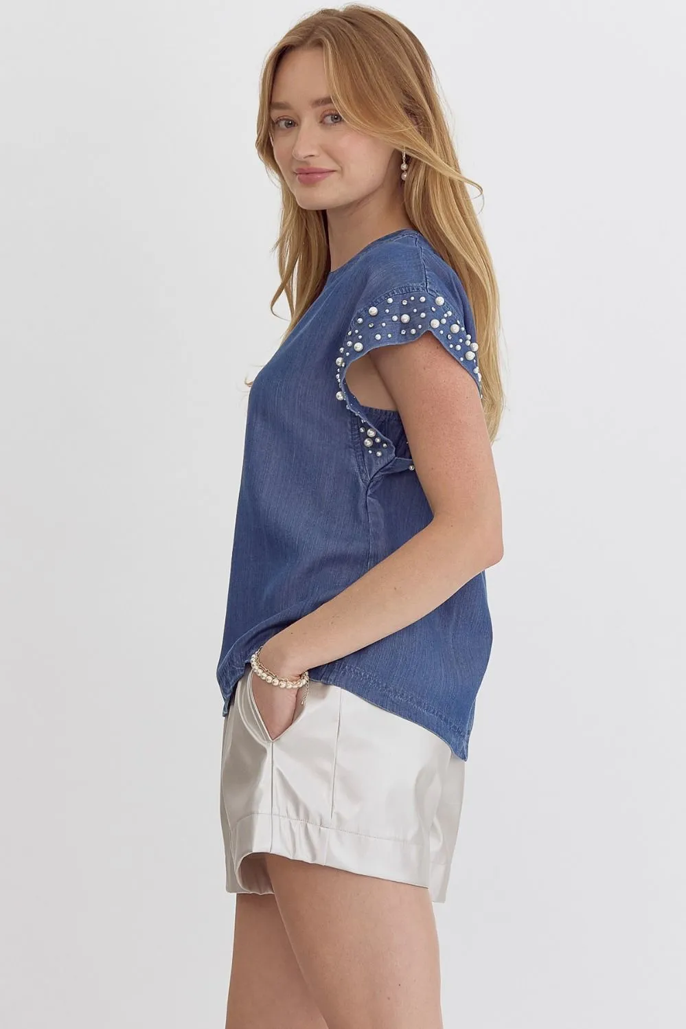 Denim Round Neck Top