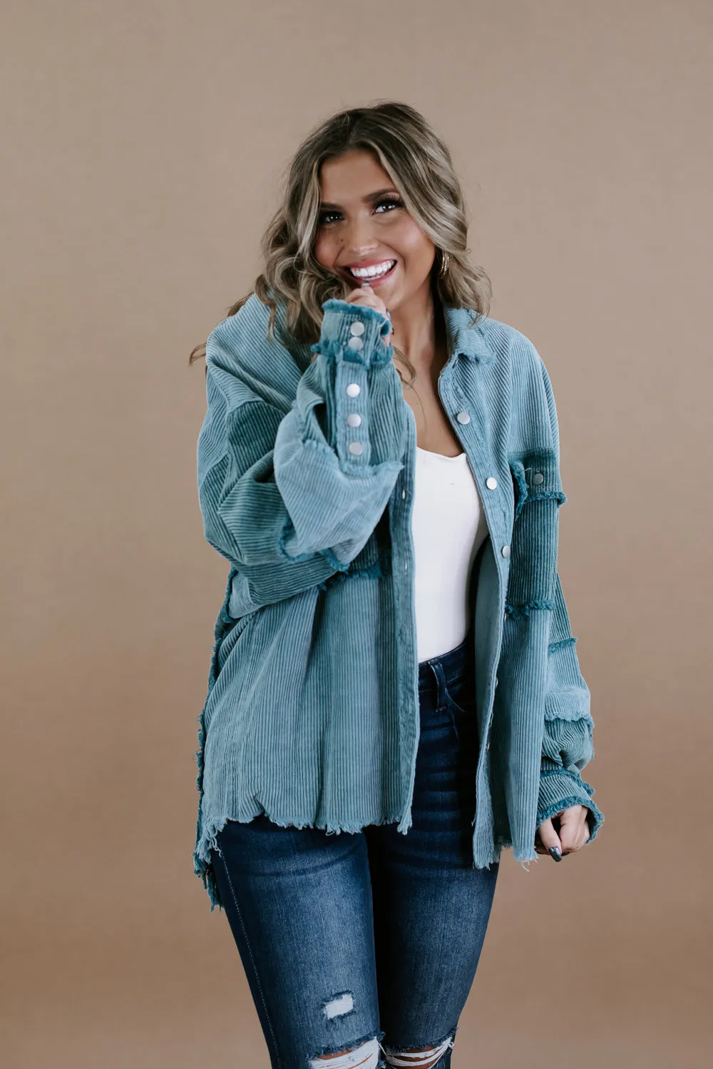 Easy Street Distressed Jacket , Blue/Teal