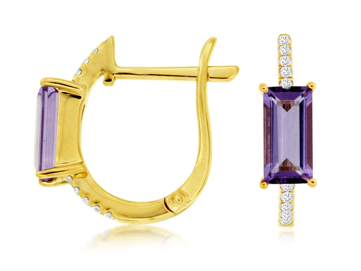 Emerald Cut Amethyst and Diamond Detail Earrings