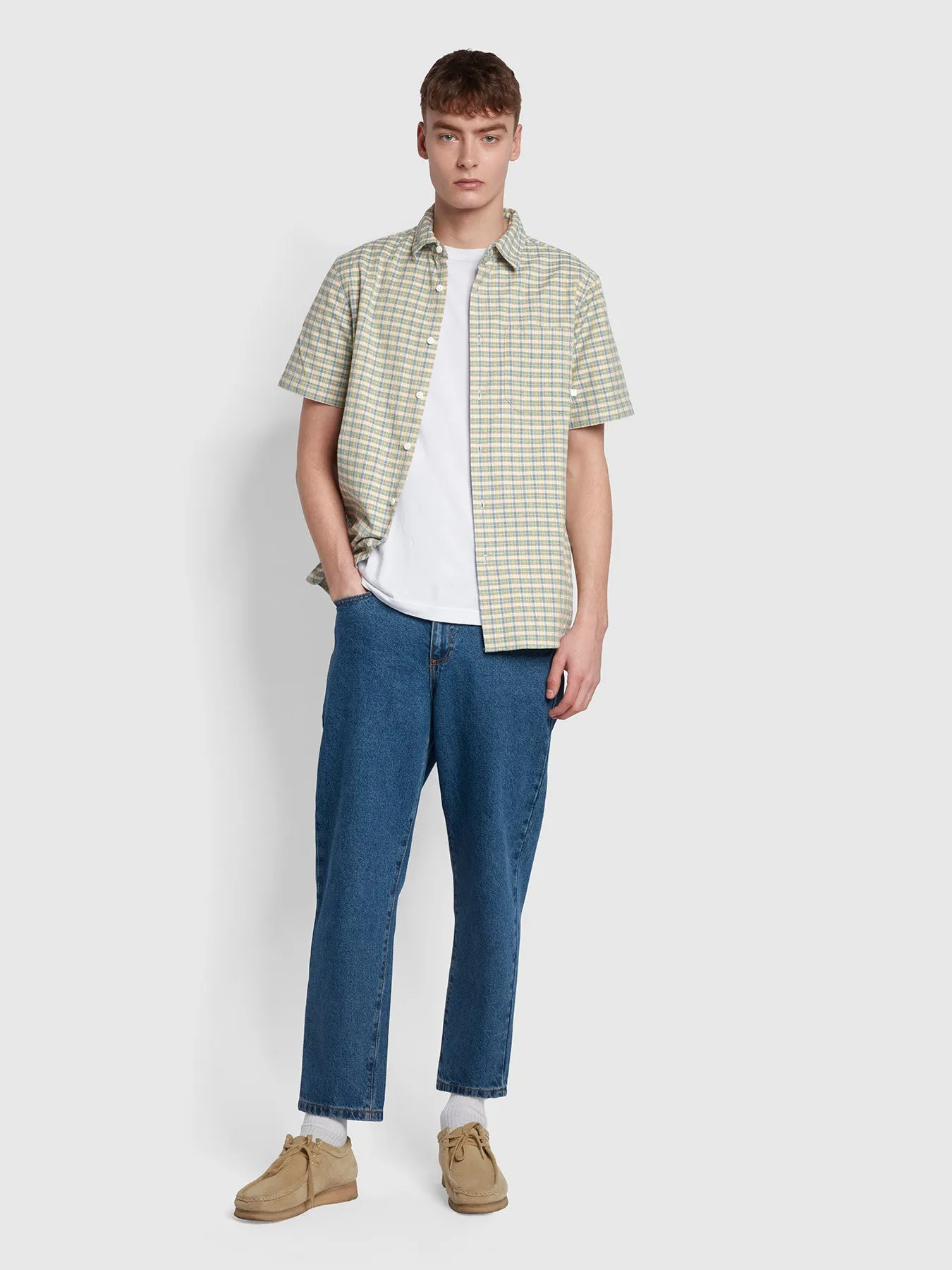 Emerson Casual Fit Organic Cotton Check Shirt In Pyramid Yellow