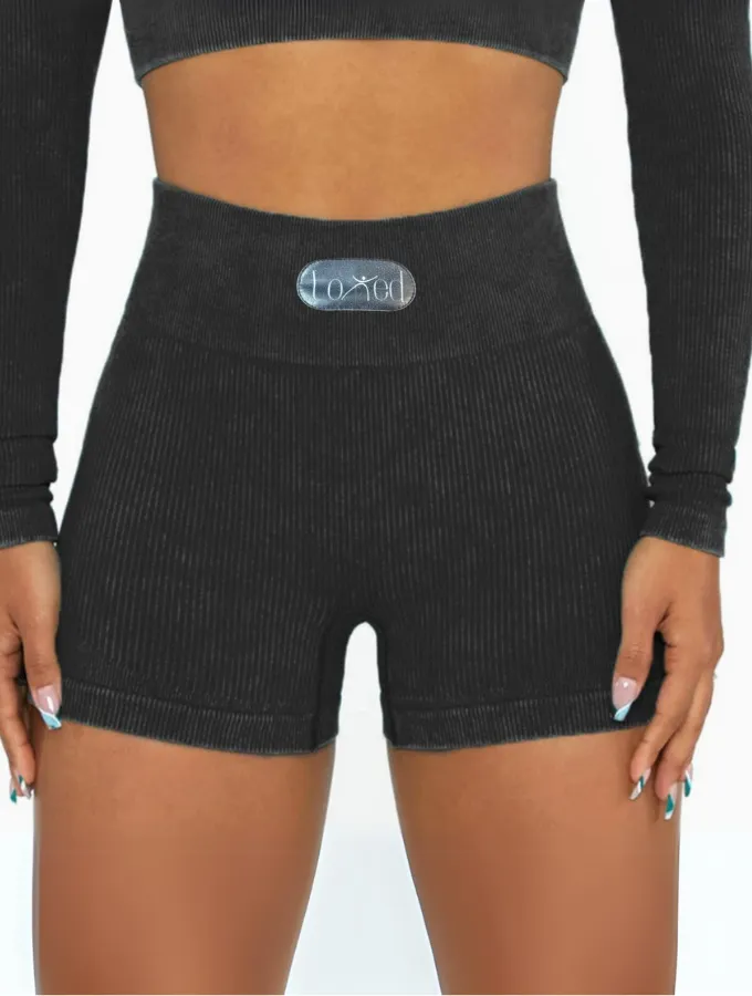 FLEXI RIB SCRUNCH SHORTS - CHARCOAL