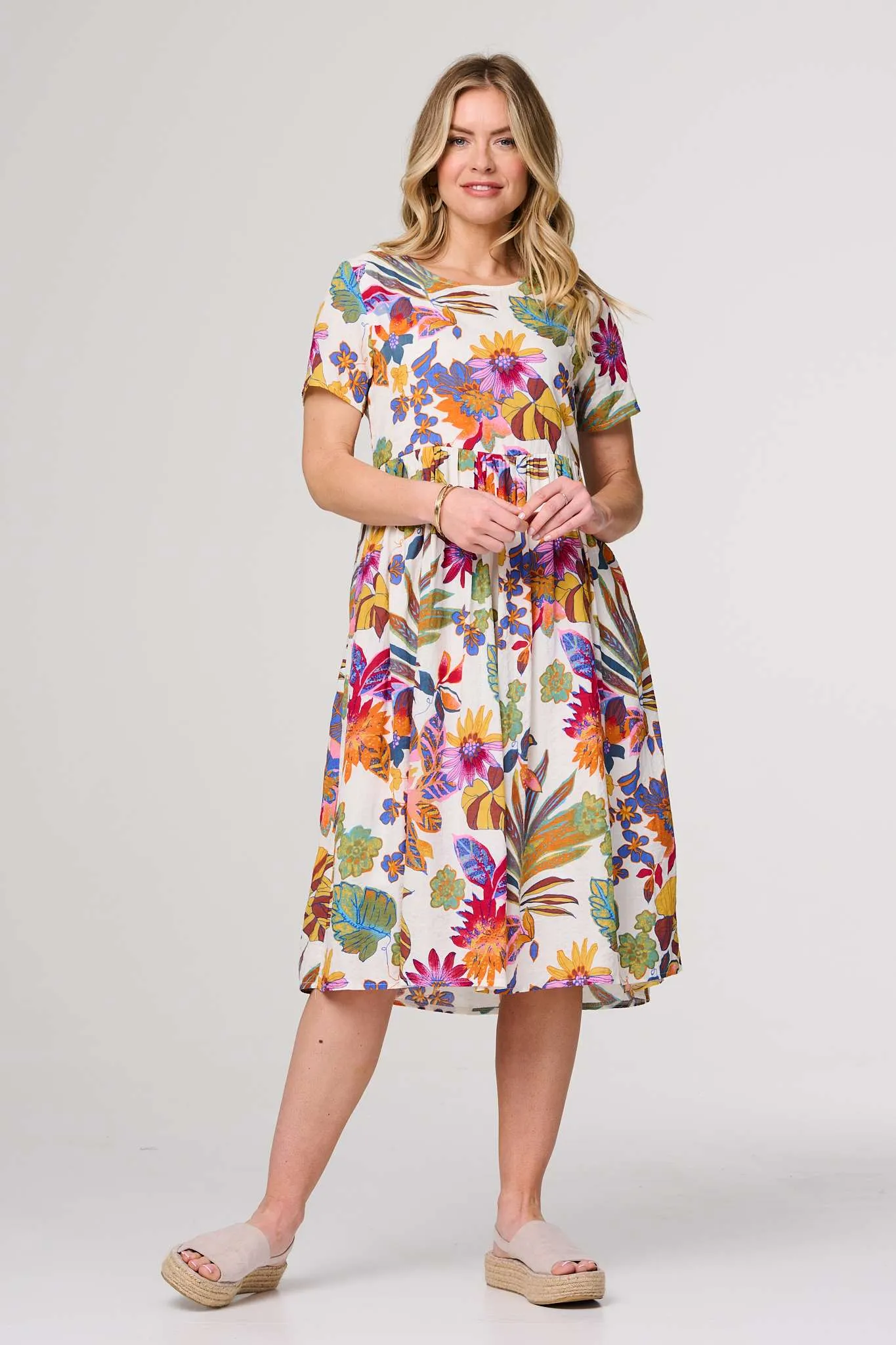 Floral Short Sleeve Relaxed Midi Dress