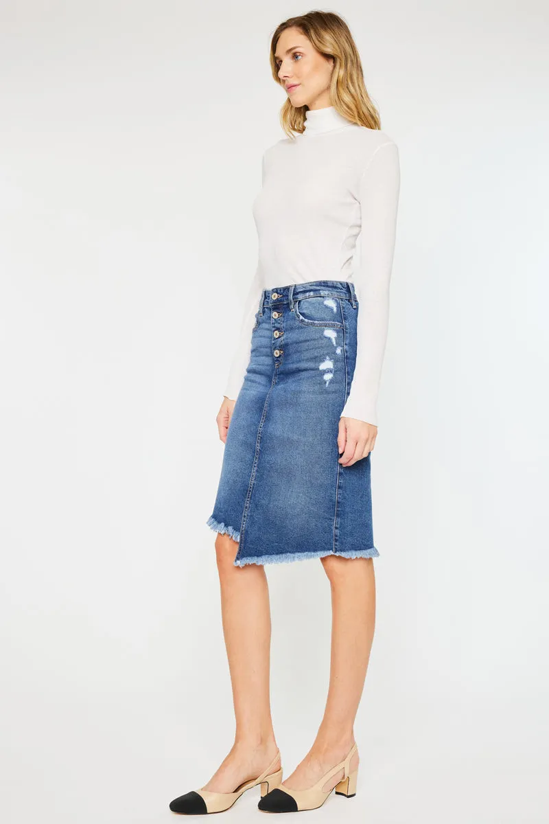 Florentine Mid Rise Asymmetrical Midi Skirt