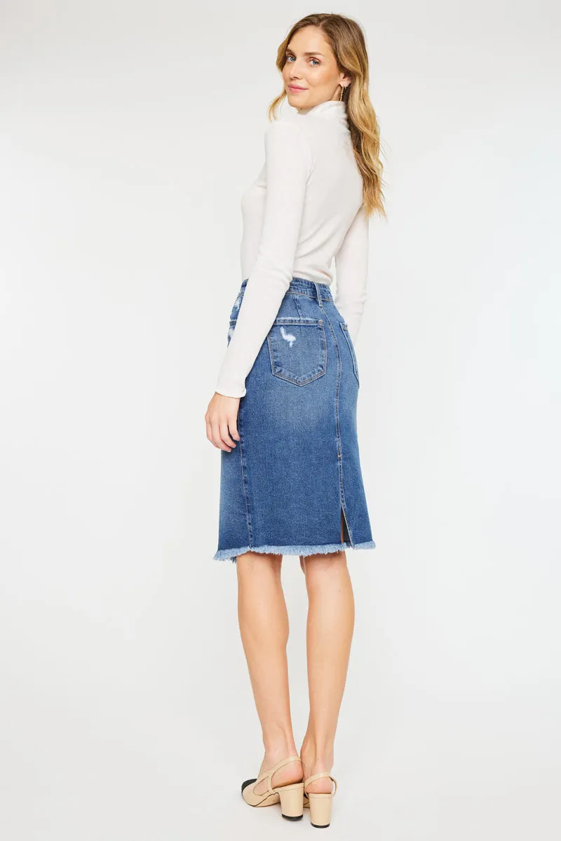 Florentine Mid Rise Asymmetrical Midi Skirt