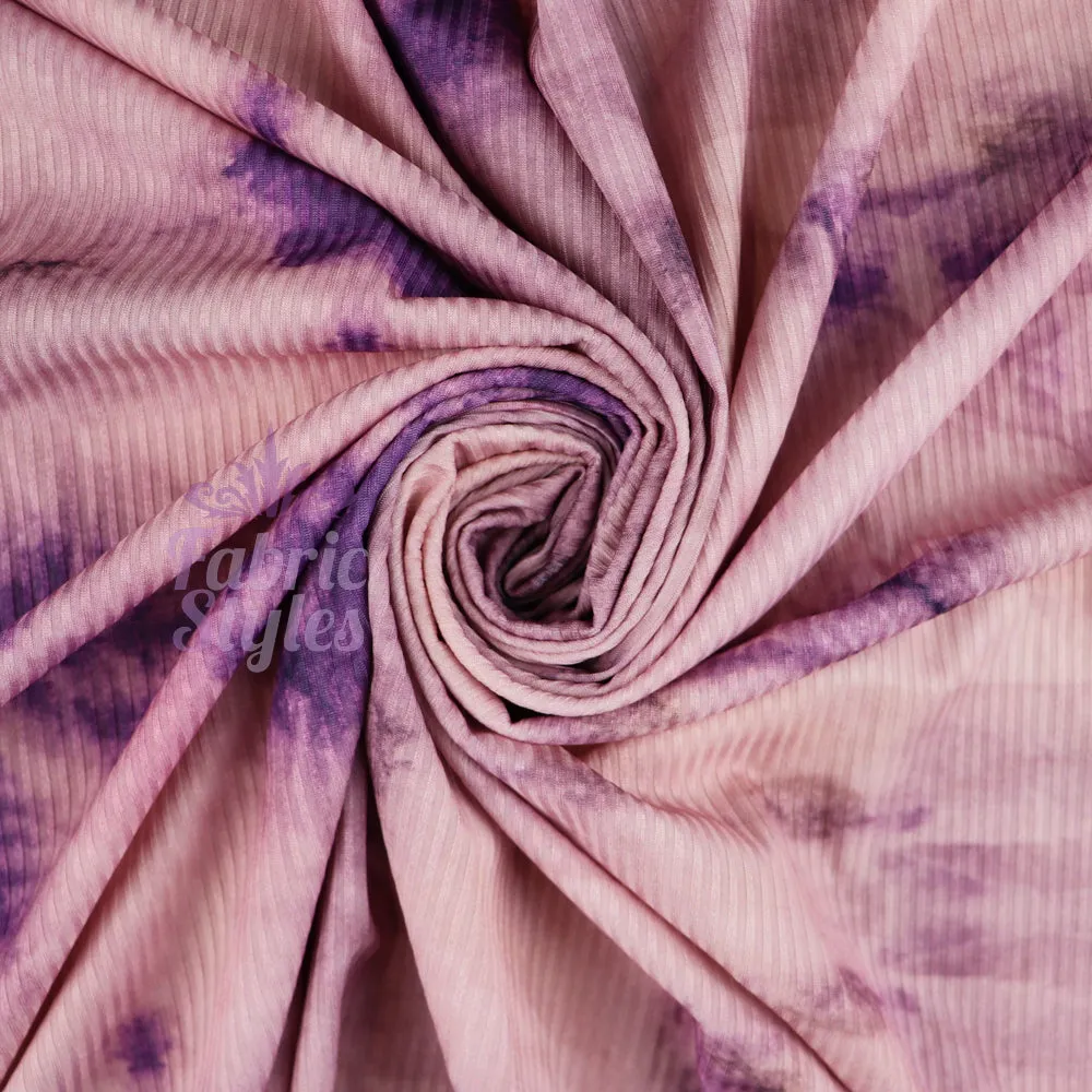 FS710 Tie Dye Rib Stretch Knit Fabric Purple