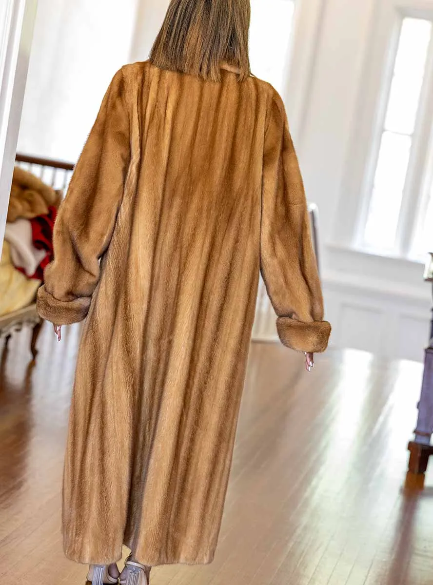 Full Length Mink Fur Coat with Shawl Collar & Rollback Cuffs