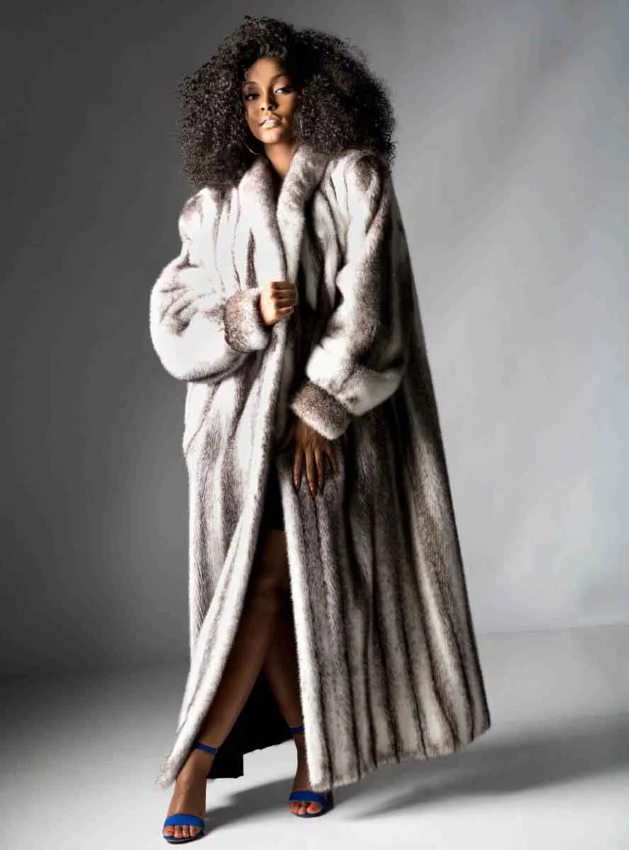 Full Length Mink Fur Coat with Shawl Collar & Rollback Cuffs