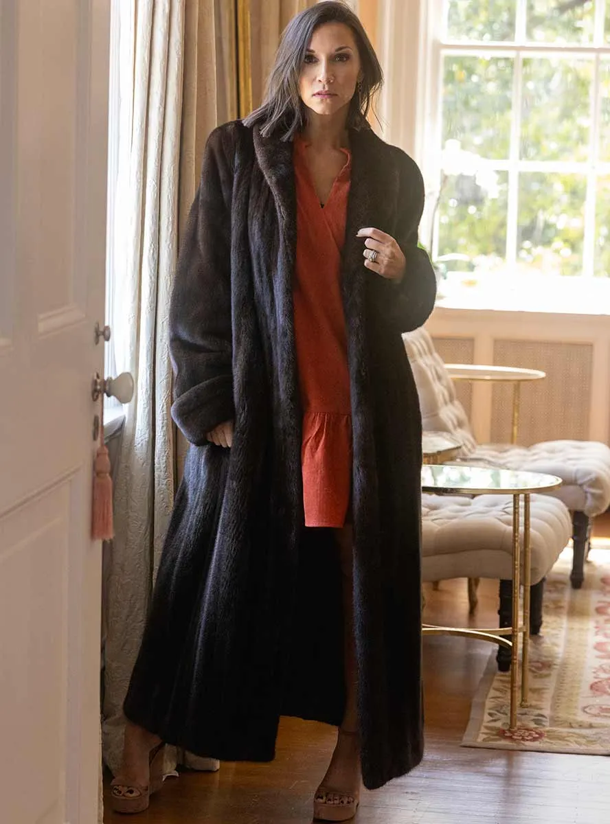 Full Length Mink Fur Coat with Shawl Collar & Rollback Cuffs