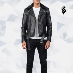 Furton Black Biker Leather Jacket