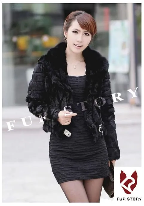 Genuine Fur Coat Real Rabbit Fur Coat with Fox Fur Collar Overcoat Jacket Ladies' Garment Elegant 6 Colors FS010133