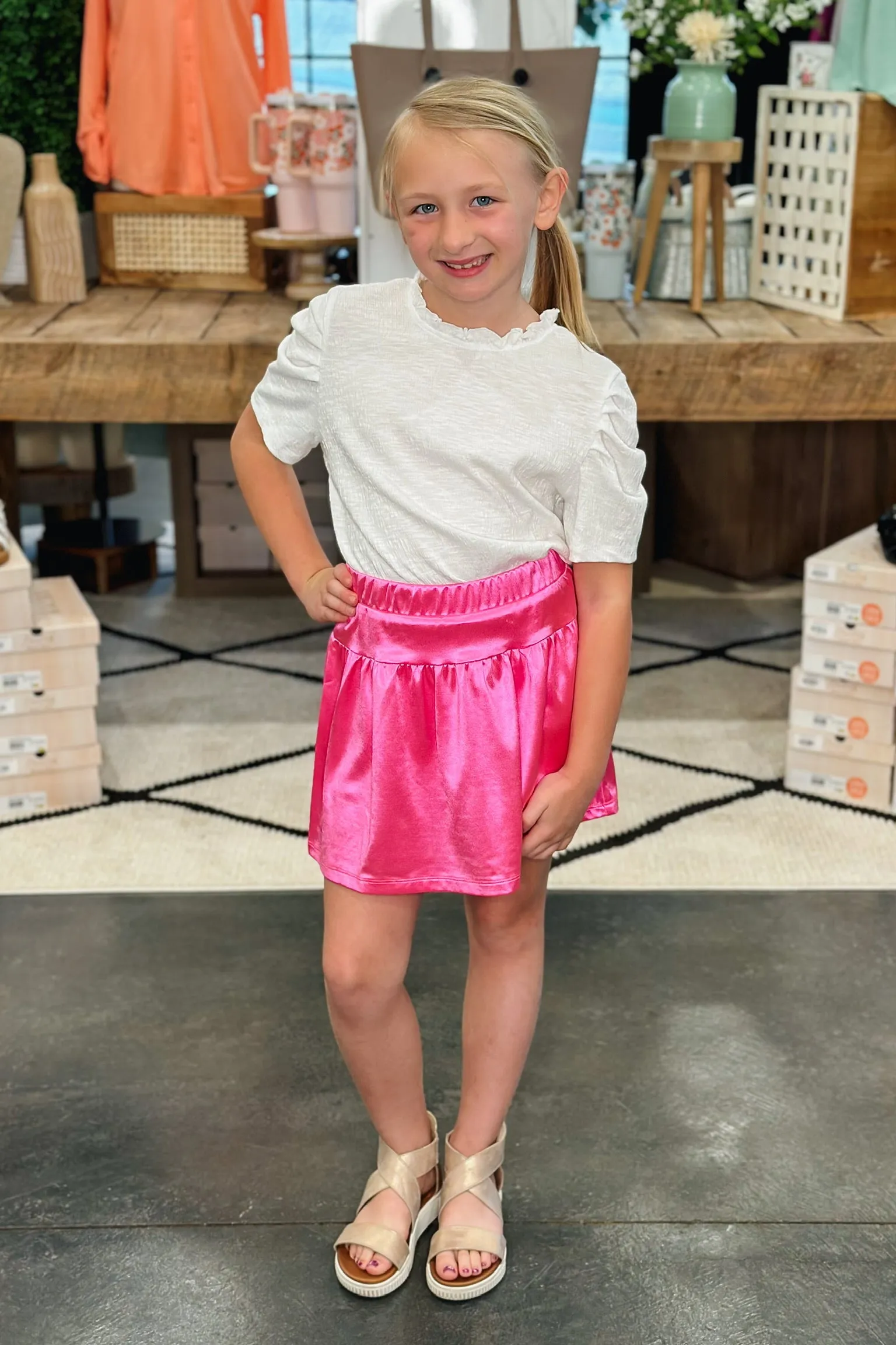 Girls Pink Metallic Skirt