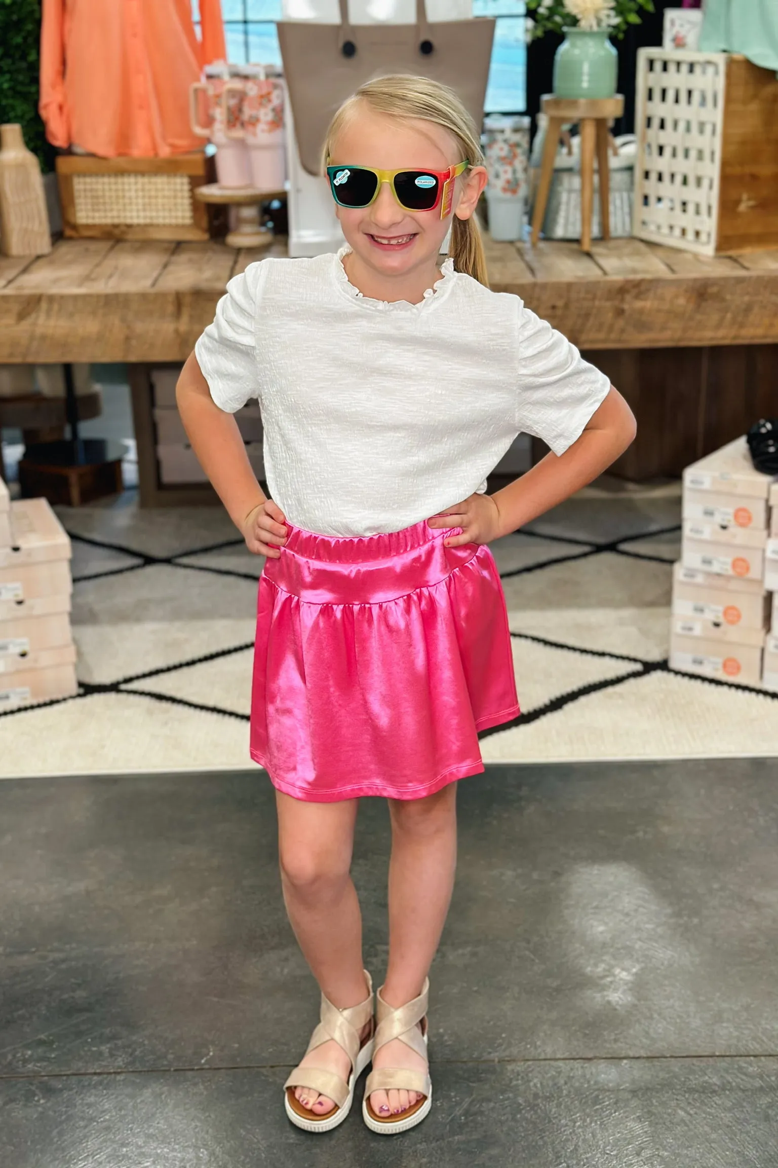 Girls Pink Metallic Skirt