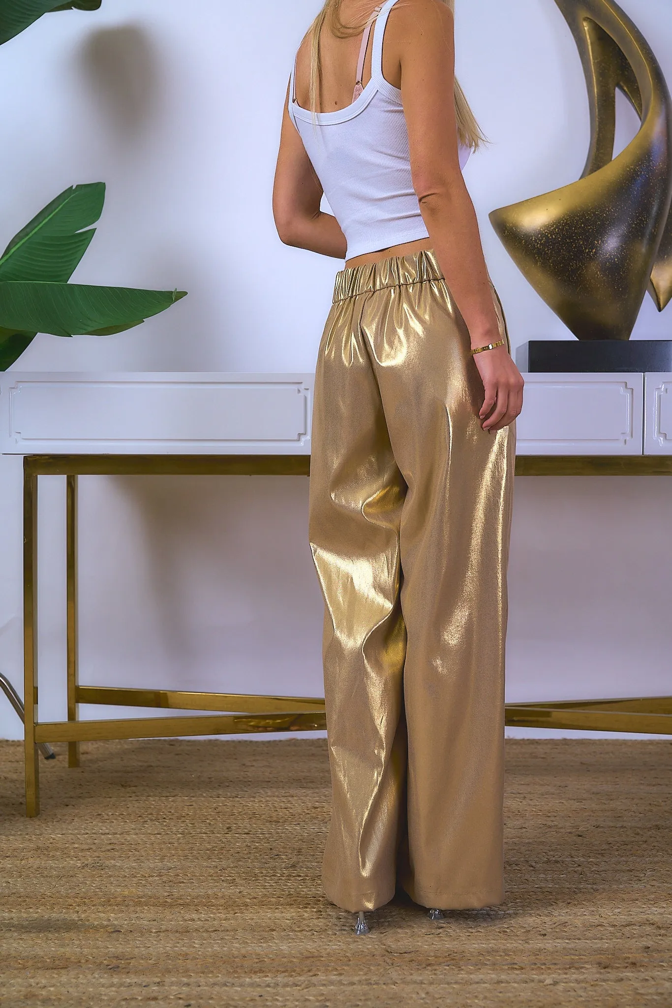 Golden Metallic Wide Leg Pants