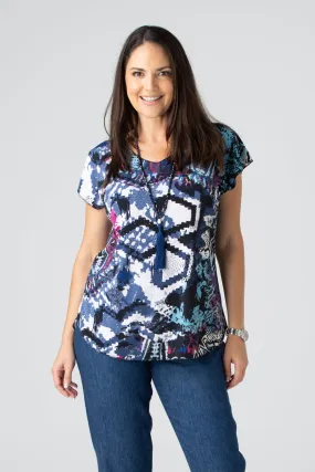 Graffiti Print Short Sleeve Jersey Top