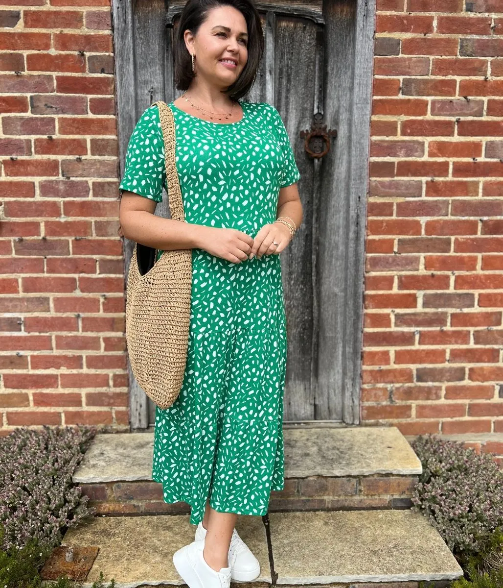 Green Tiered Confetti Smock Dress