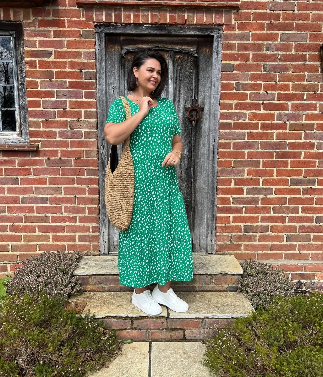 Green Tiered Confetti Smock Dress