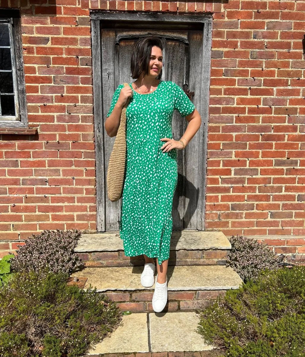 Green Tiered Confetti Smock Dress