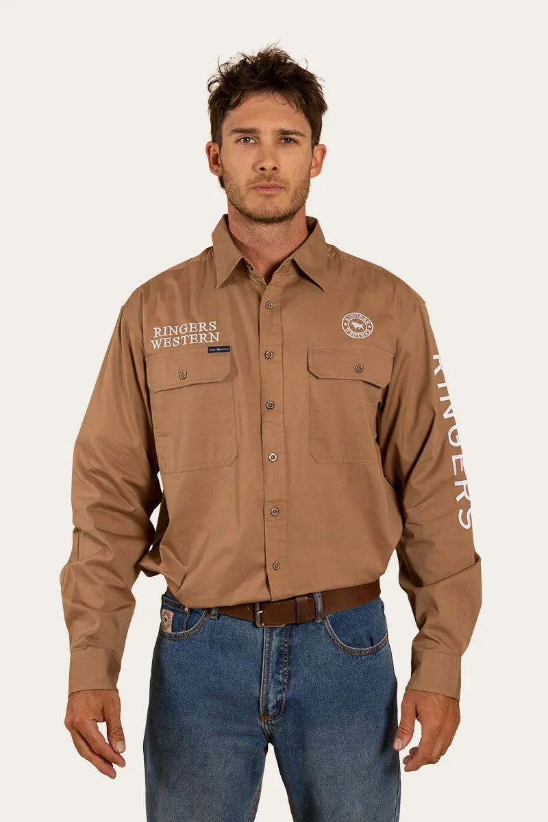 Hawkeye Mens Full Button Work Shirt - Clay/White