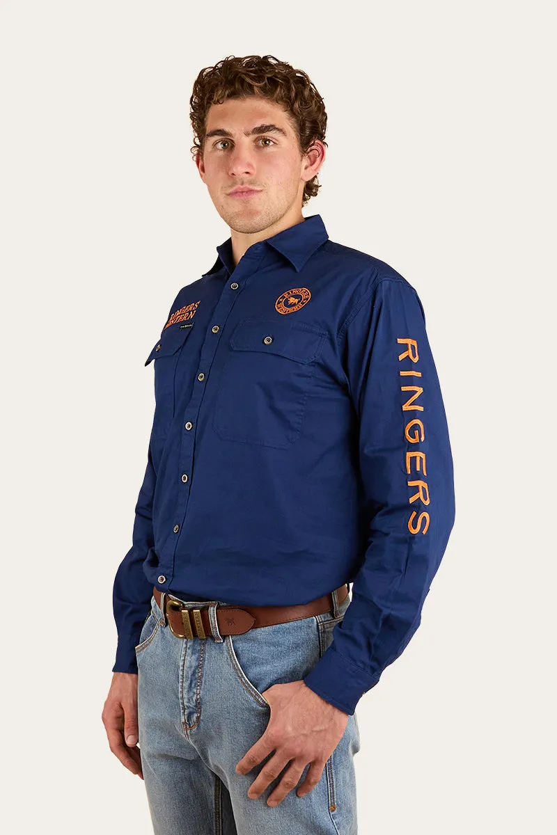 Hawkeye Mens Full Button Work Shirt - Navy/Orange