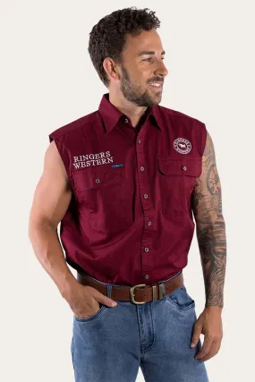 Hawkeye Mens Sleeveless Work Shirt - Burgundy/White