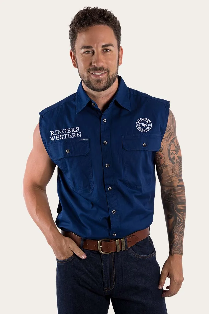 Hawkeye Mens Sleeveless Work Shirt - Navy/White