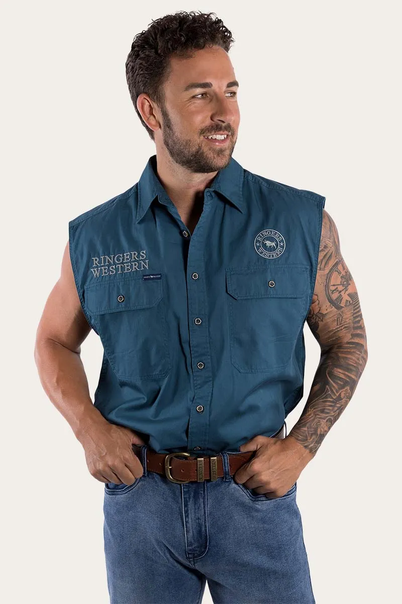 Hawkeye Mens Sleeveless Work Shirt - Petrol Blue/Ultimate Grey