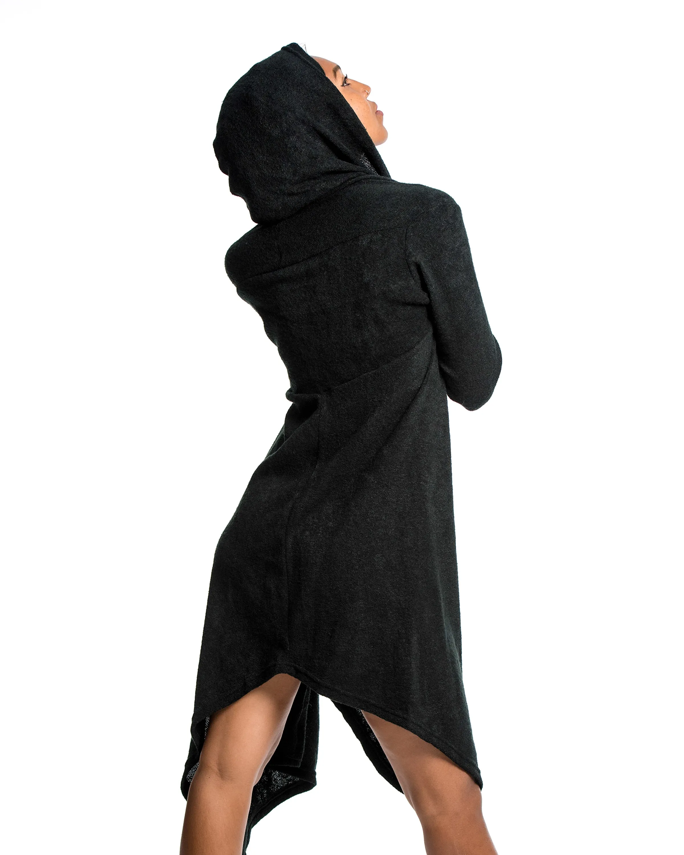 Hooded Pixie Sweater Dress in Black