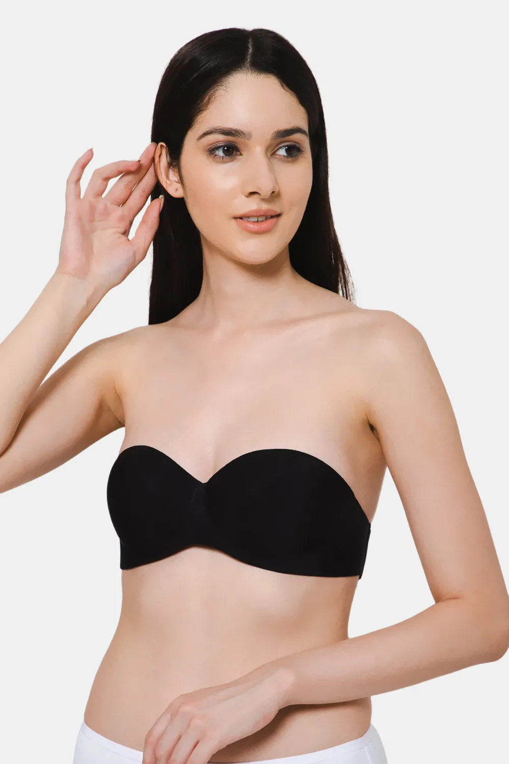 Intimacy Low Coverage Strap Free Multioptional Transparent Padded Backless Bra - Black