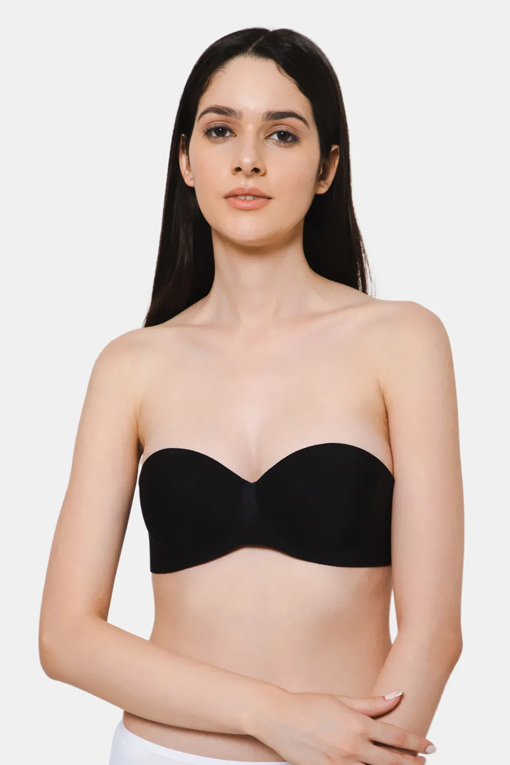 Intimacy Low Coverage Strap Free Multioptional Transparent Padded Backless Bra - Black