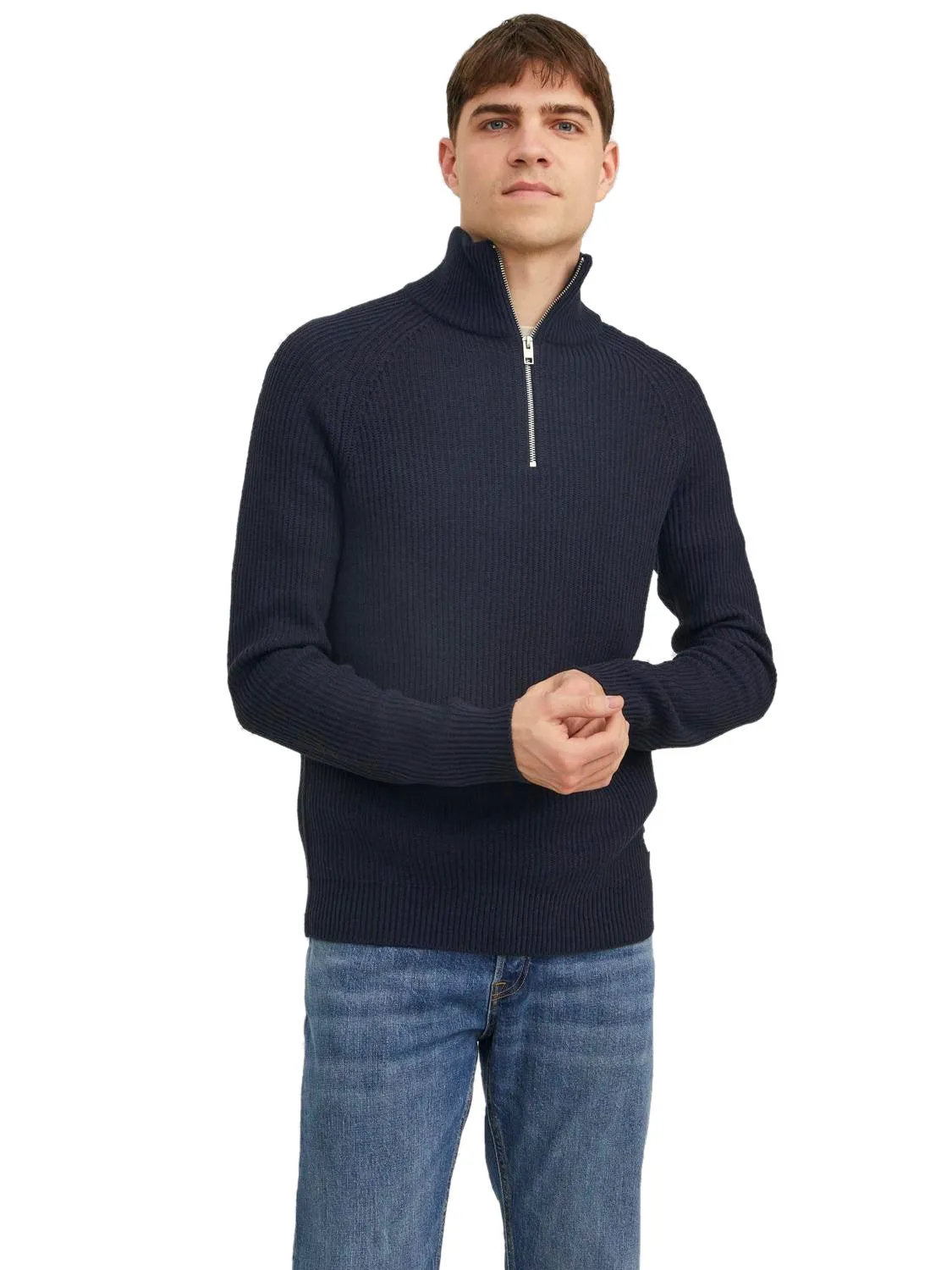 Jack & Jones Mens 'JJPANNEL' Half Zip Flunnel Neck Knit Jumper