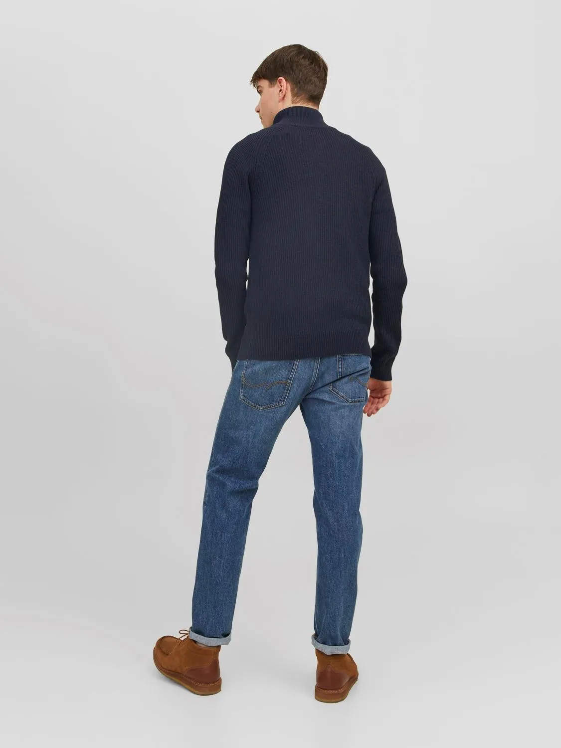 Jack & Jones Mens 'JJPANNEL' Half Zip Flunnel Neck Knit Jumper