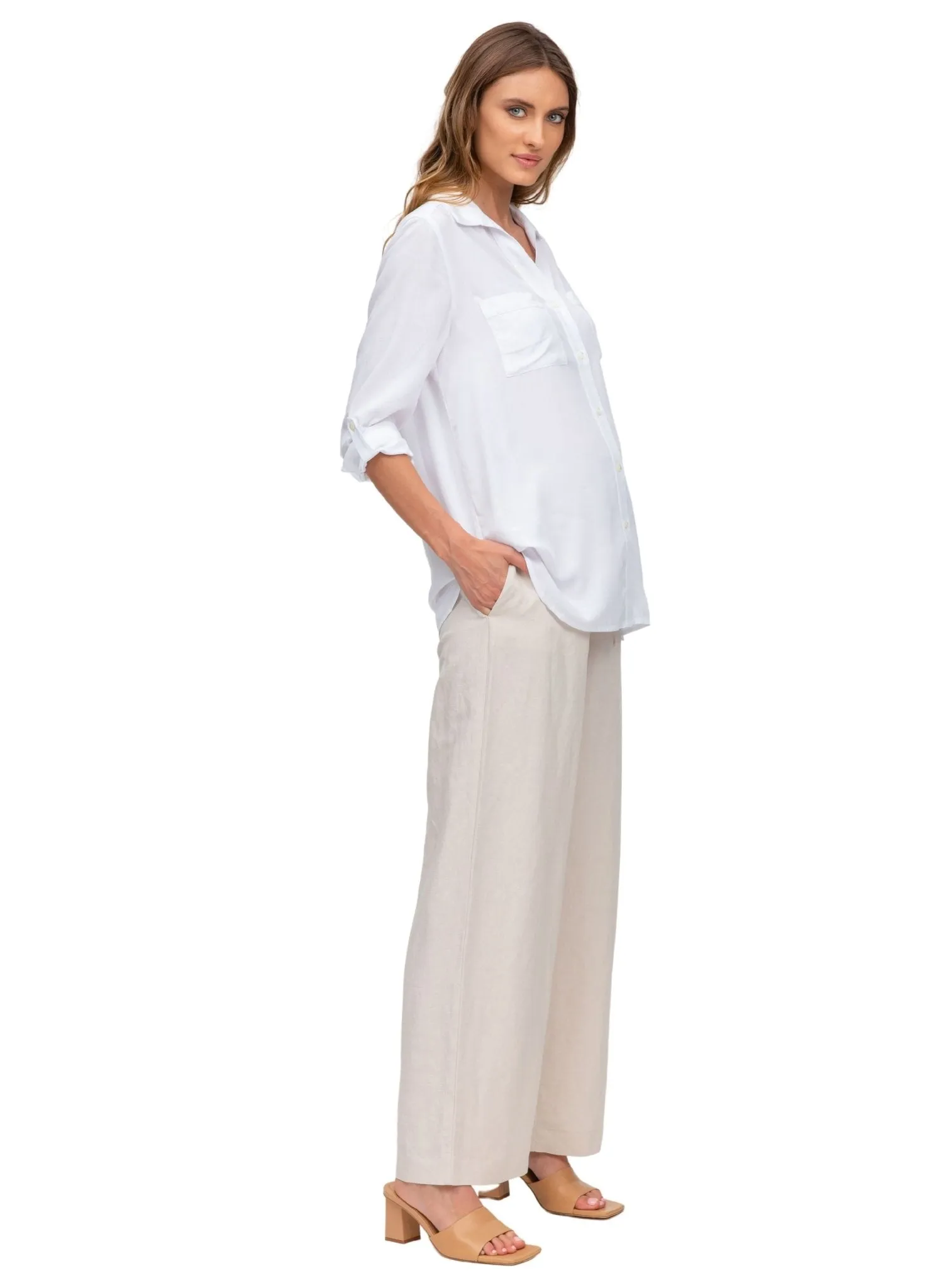 Joseph Linen Maternity Pants - Desert