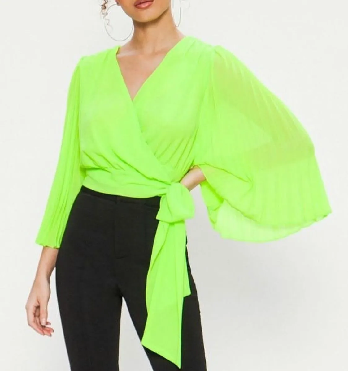 JT8394 pleated neon Green Top