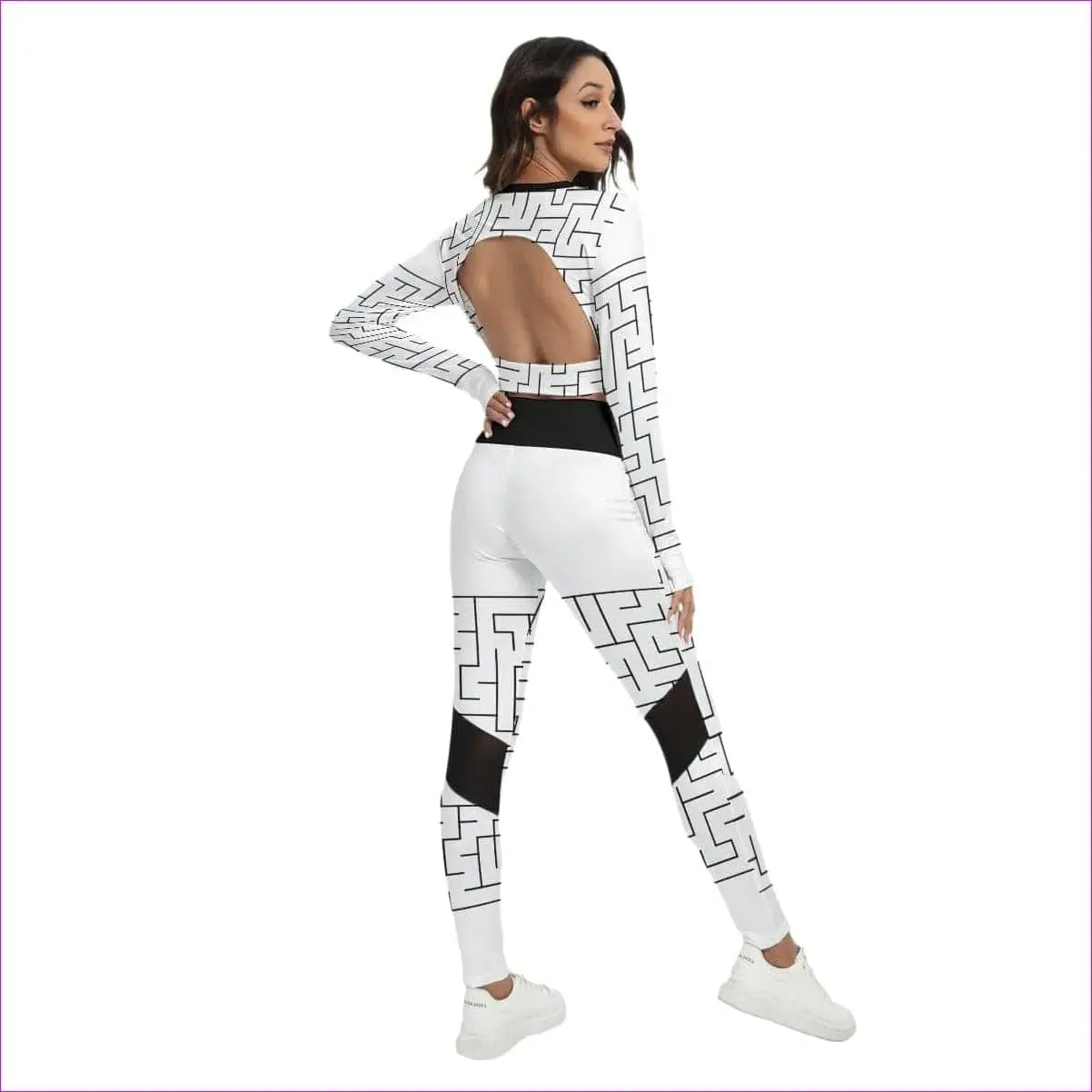 Labyrinth Womens Sport Set With Backless Top And Leggings