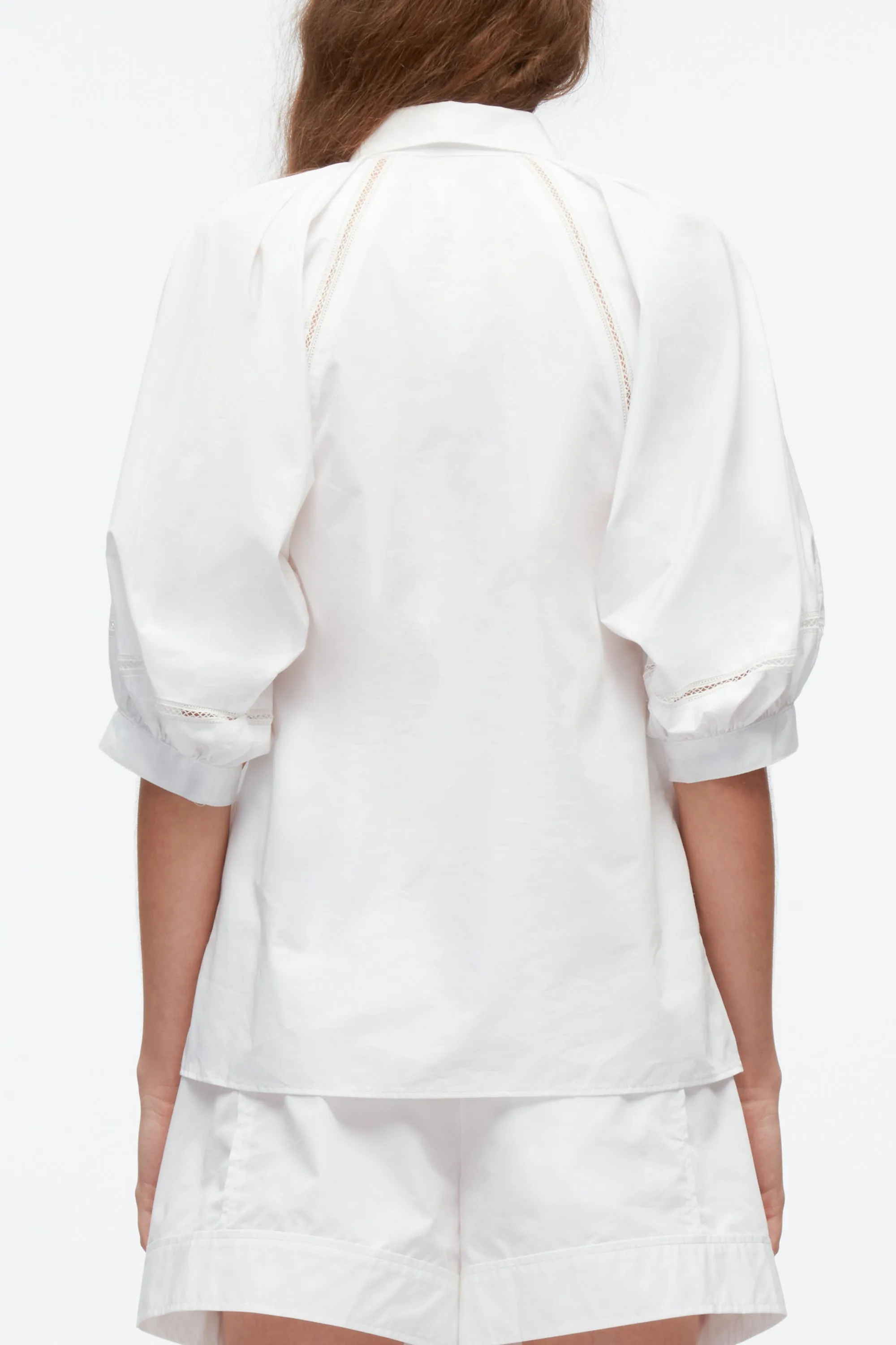 Lantern Sleeve Shirt With Lattice Trim