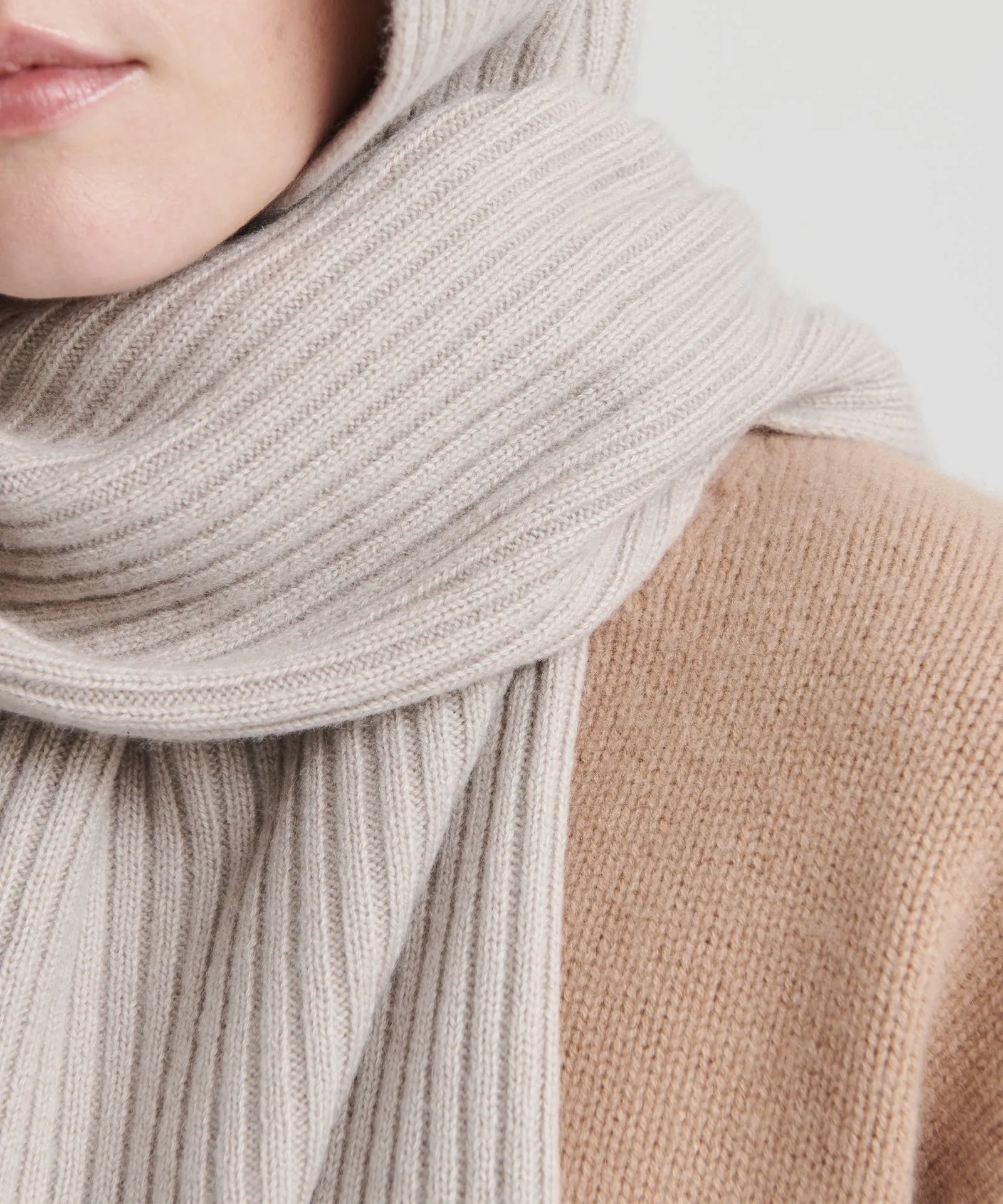 Luxe Cashmere Ribbed Hooded Scarf