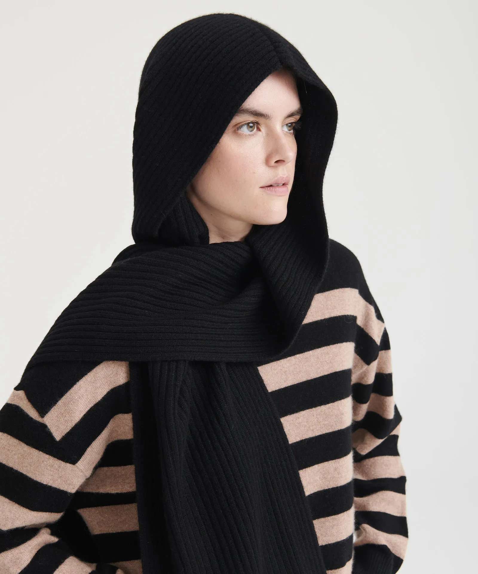 Luxe Cashmere Ribbed Hooded Scarf