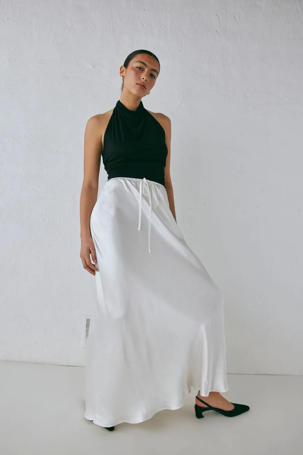 Lyla Satin Maxi Skirt White