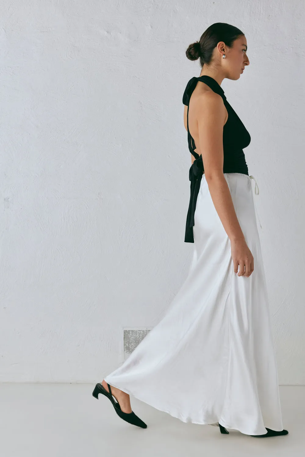 Lyla Satin Maxi Skirt White