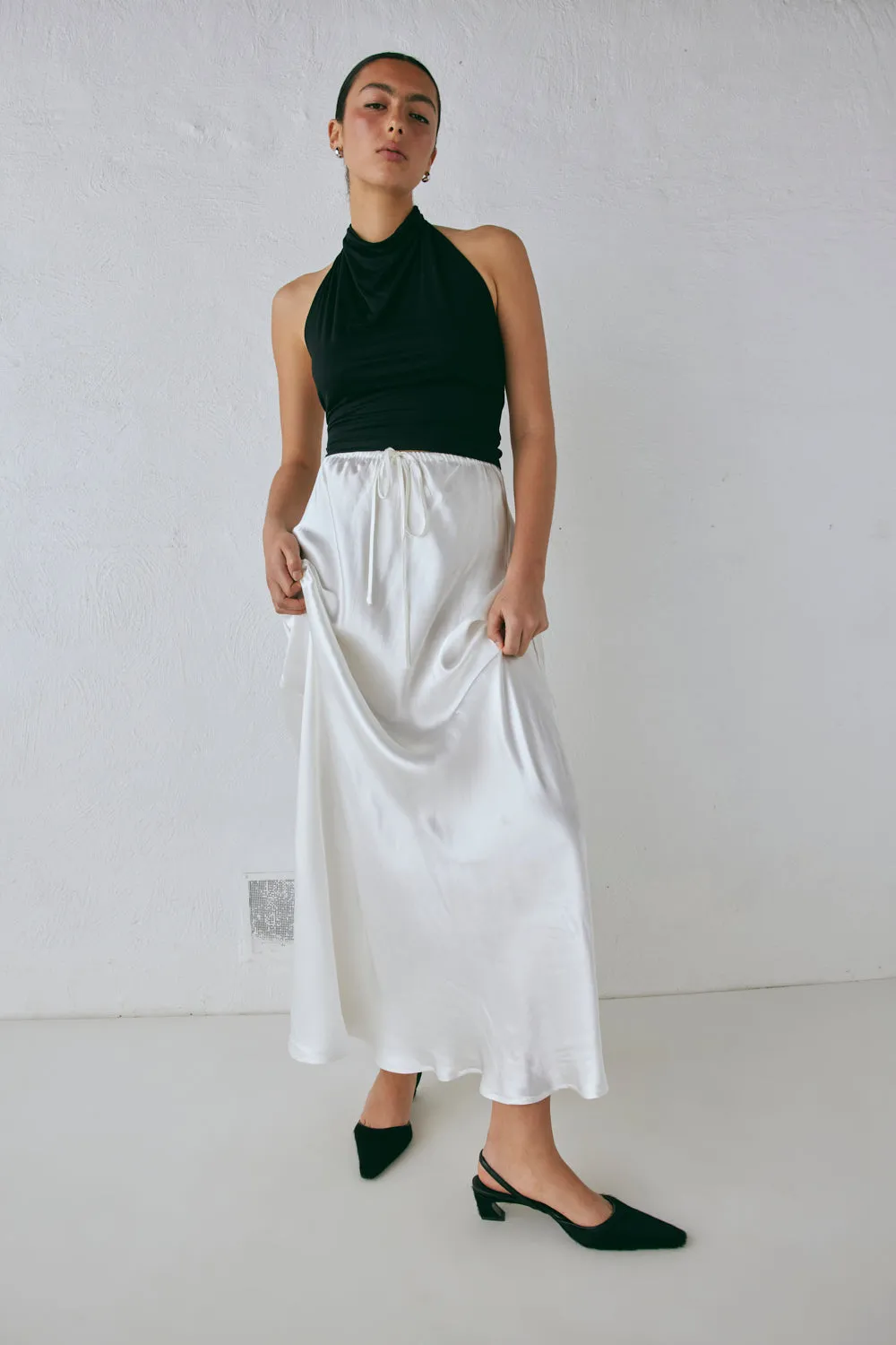 Lyla Satin Maxi Skirt White