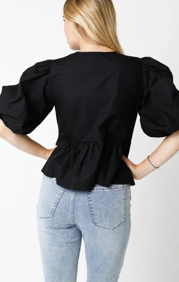 Mandarin Collar Puff Sleeve Top