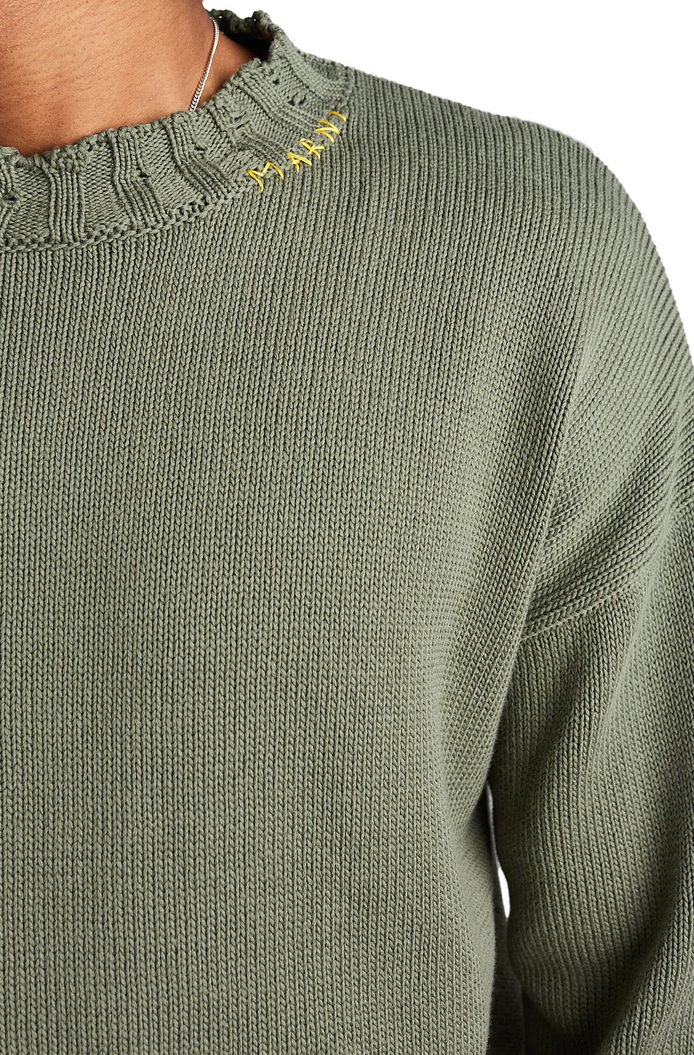 Marni Disheveled Cotton Crewneck Sweater 'Leav Green'