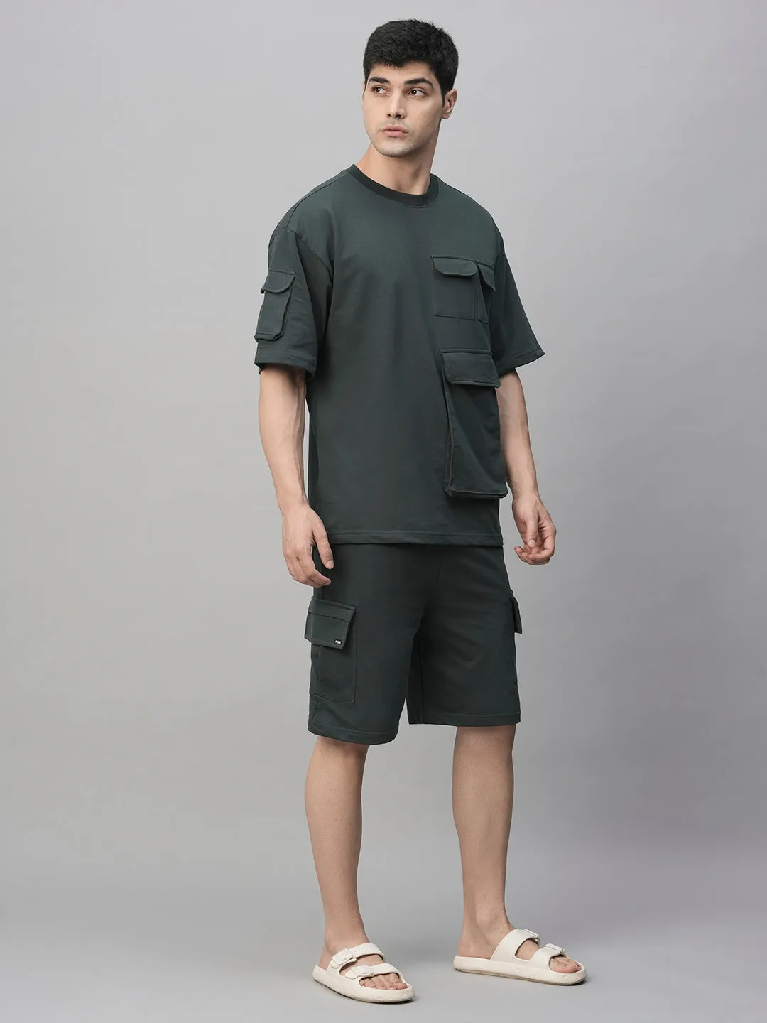 Men Premium Cargo Co-ord Set - Dark Grey