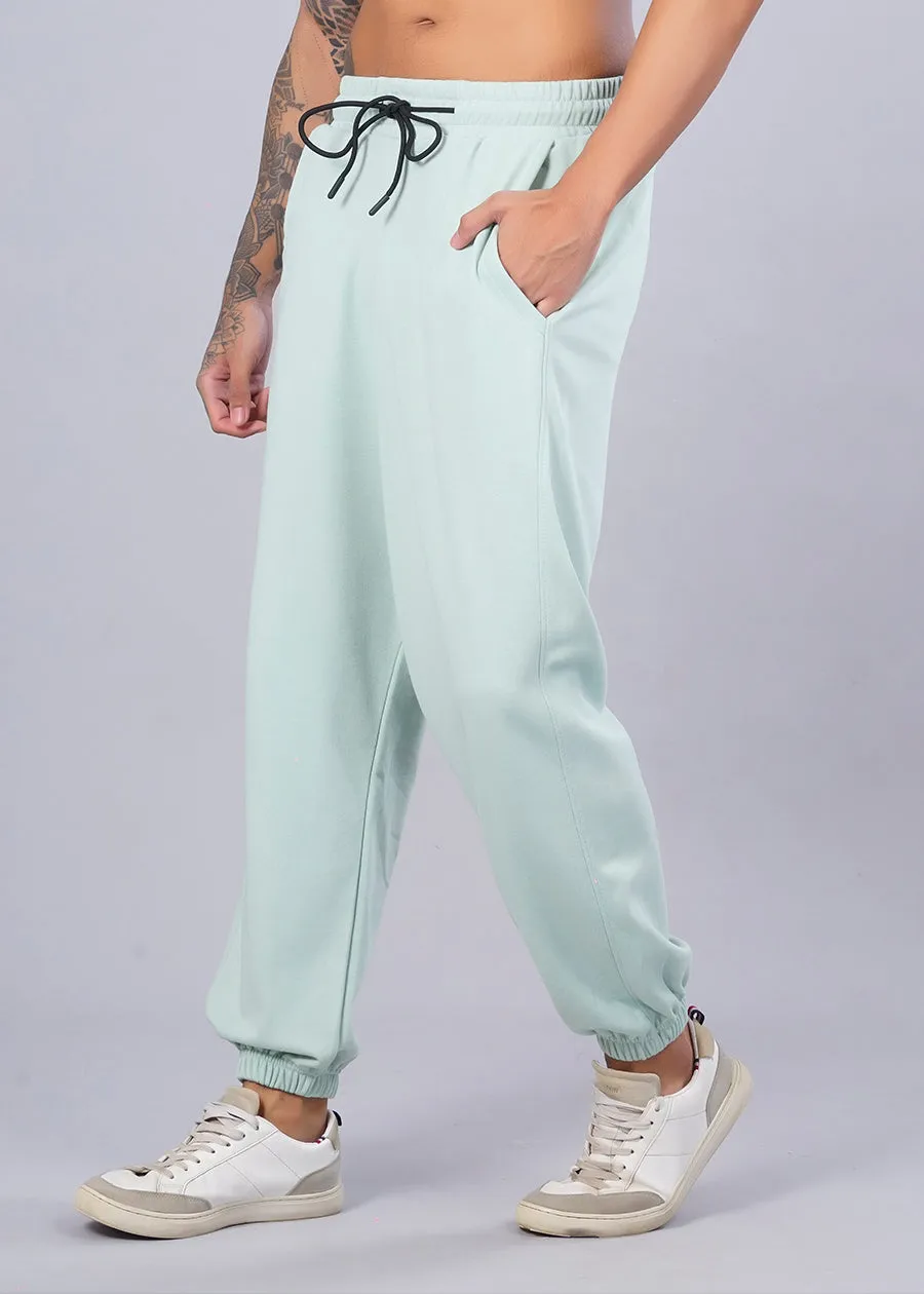 Men Premium Terry Loose Fit Joggers - Mint Green