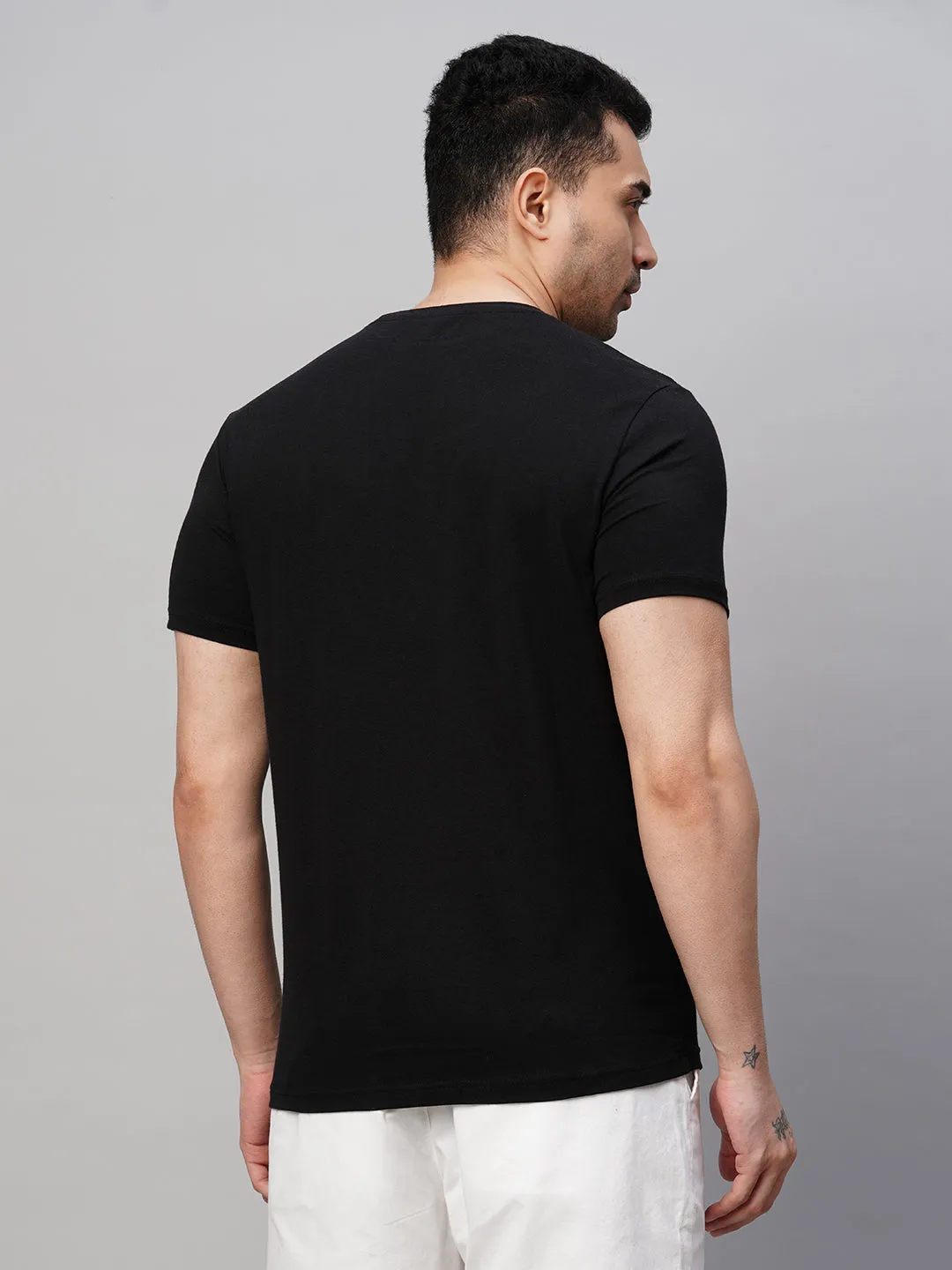 Men's Black Cotton Bamboo Elastane Regular Fit Tshirt