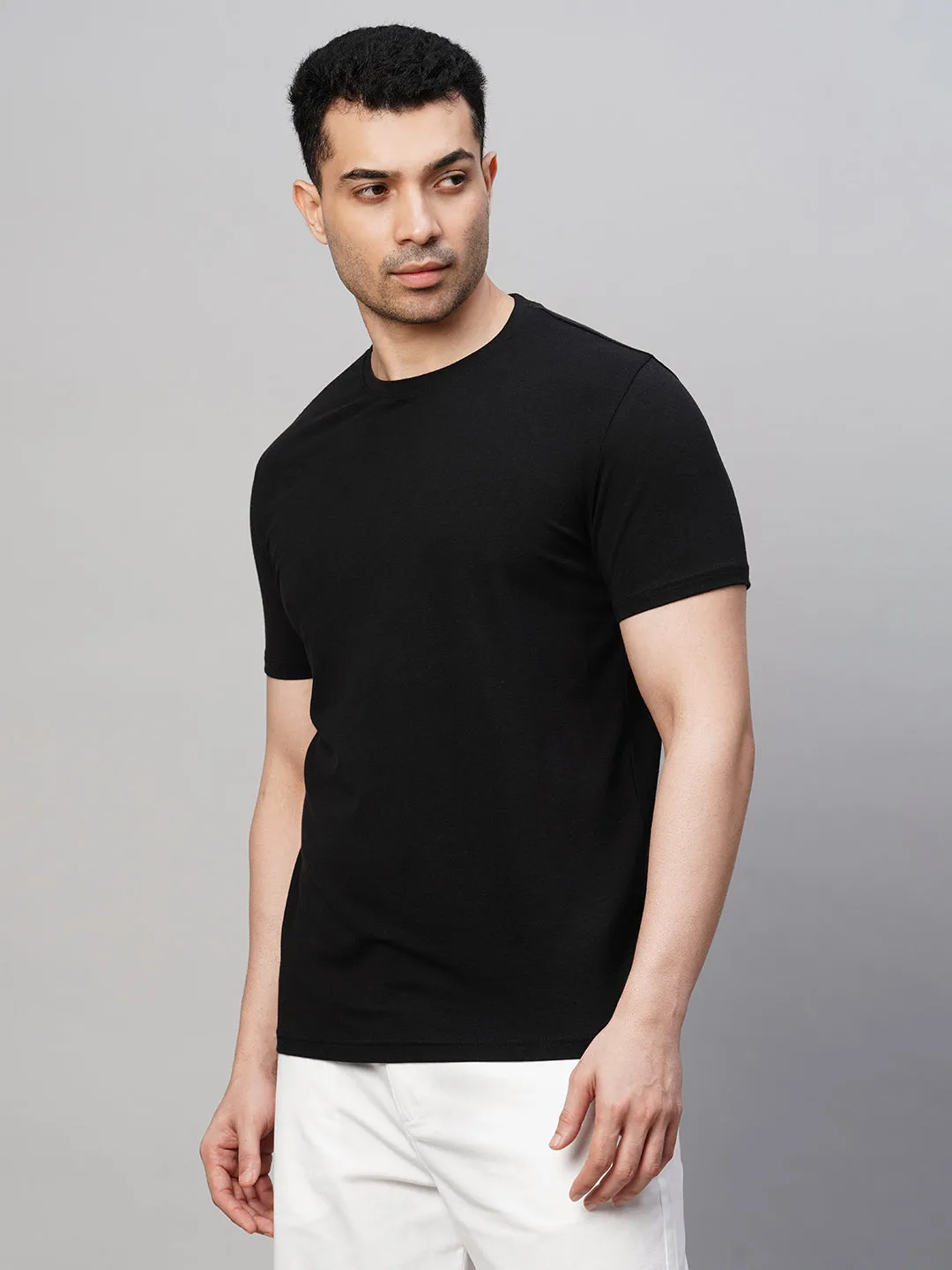 Men's Black Cotton Bamboo Elastane Regular Fit Tshirt