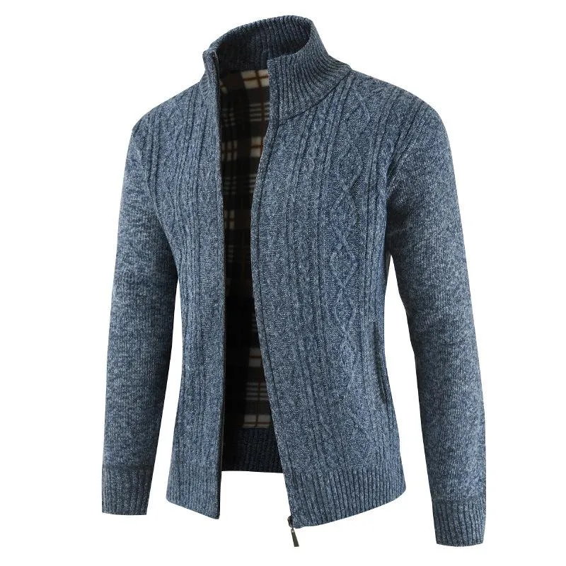 Men's Casual Full Zip Thick Knitted Sweater