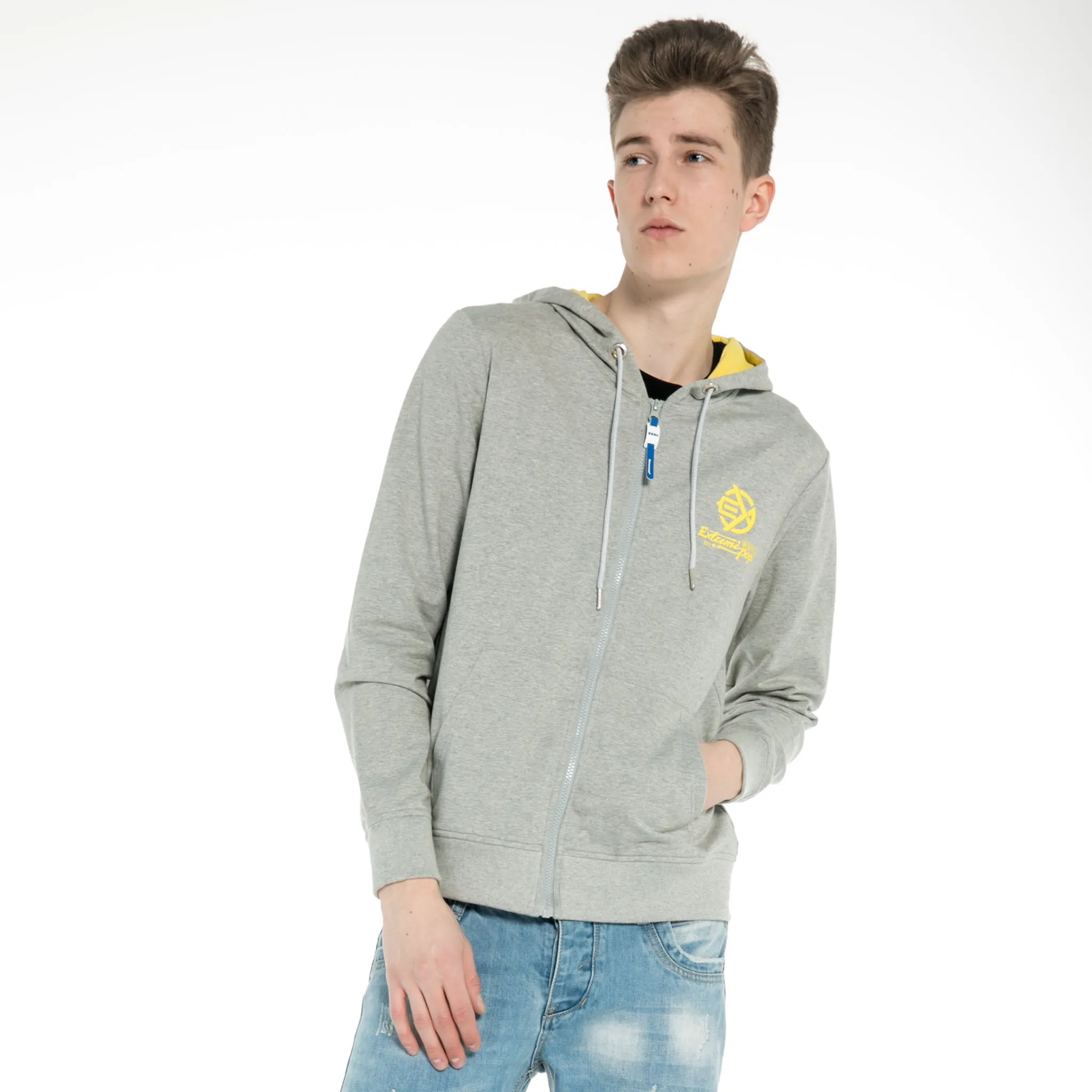 Mens Distressed Hooded Sweatshirt RRP£40 Zip-Up Hoodie Jacket Pullover Fitted