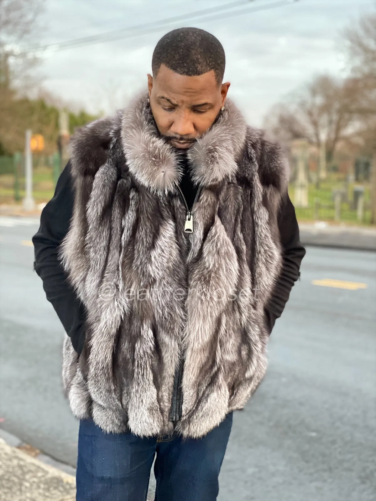 Men's Fox Fur Vest Silver